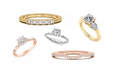 Composite image of bestselling diamond engagement ring styles, available at Rare Carat